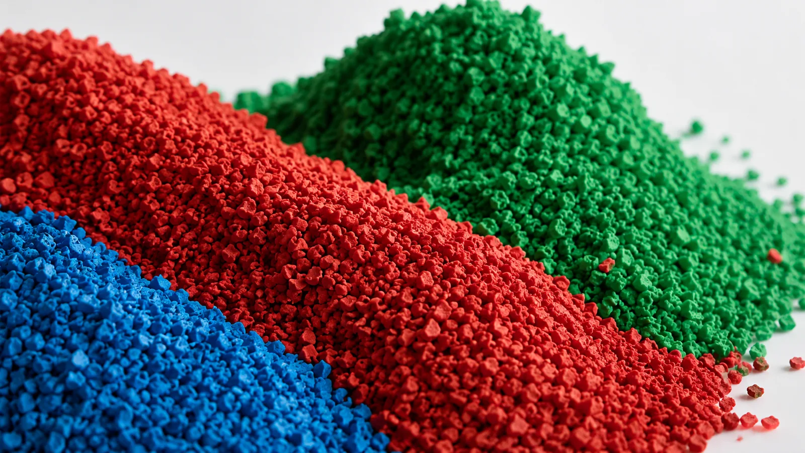 Close view of coloured EPDM rubber granules