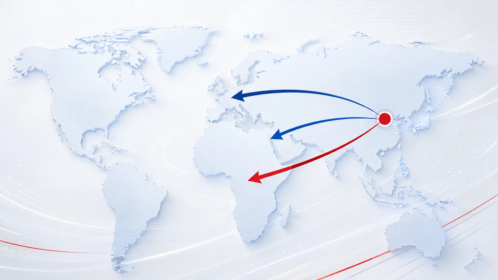 Illustrative world map highlighting Europe, the Gulf and North Africa as international enquiry focus regions
