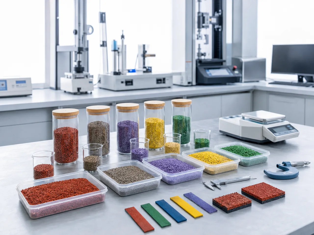 Illustrative material evaluation setting with equipment and material samples